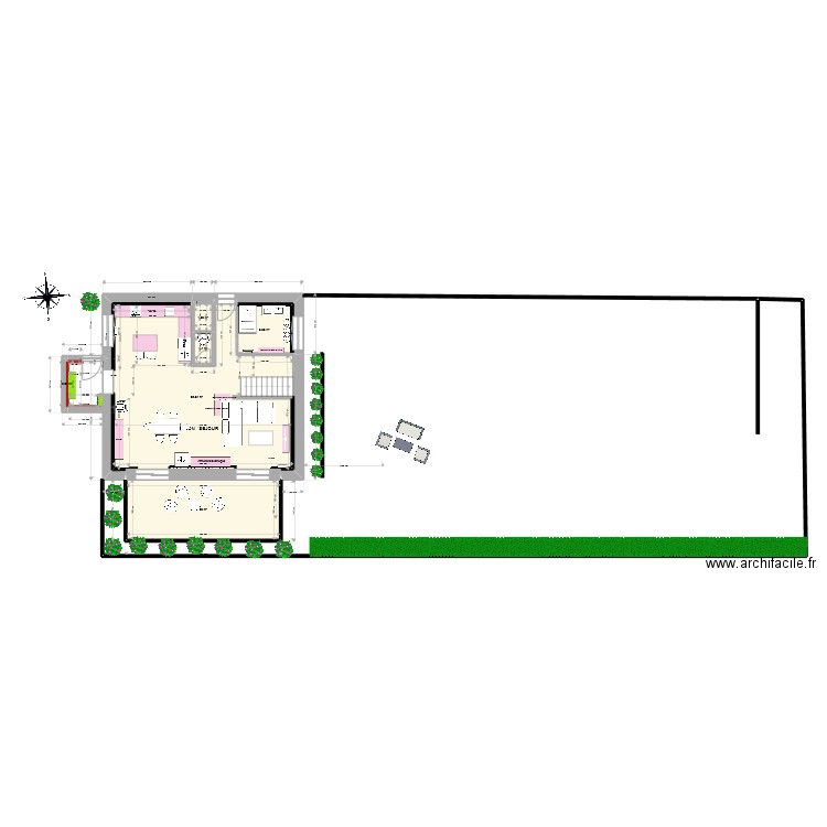 rez de chaussée V3 avec isolation et meubles. Plan de 6 pièces et 95 m2