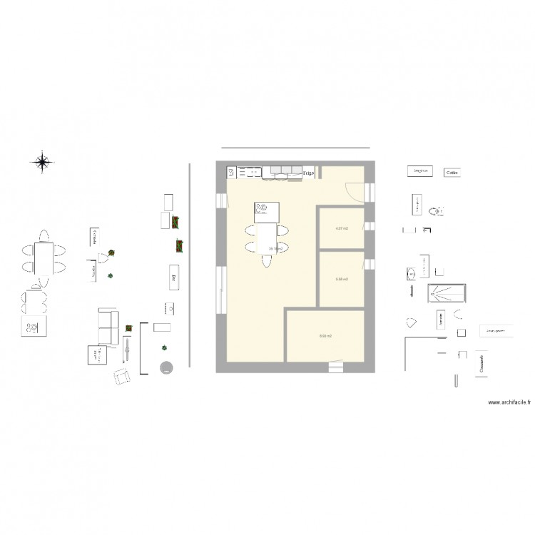 plan appart PG plain pied ferme 7 pignon est 1 suite parentale. Plan de 4 pièces et 58 m2