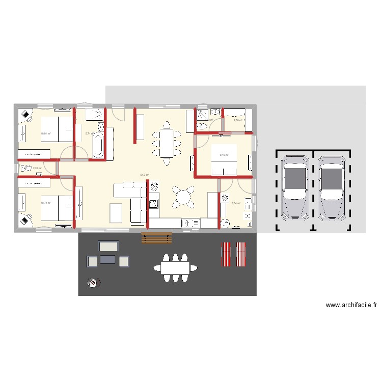 Maison location. Plan de 9 pièces et 104 m2