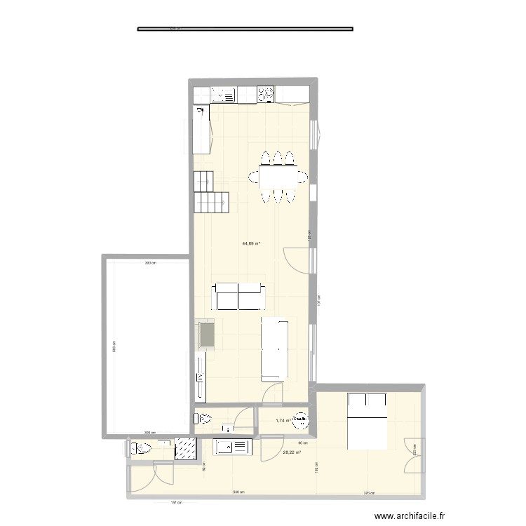 RAVOUX RDC AVEC GARAGE 2. Plan de 3 pièces et 75 m2