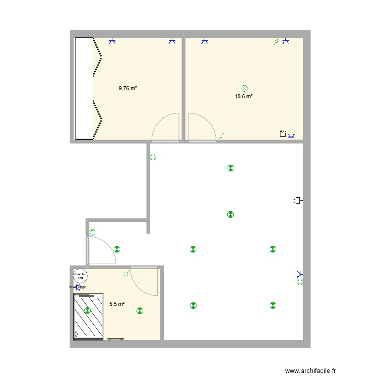 kost. Plan de 3 pièces et 26 m2