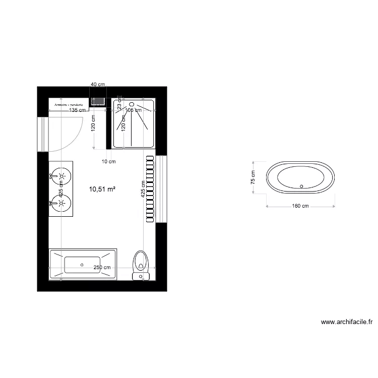 salle de bain. Plan de 