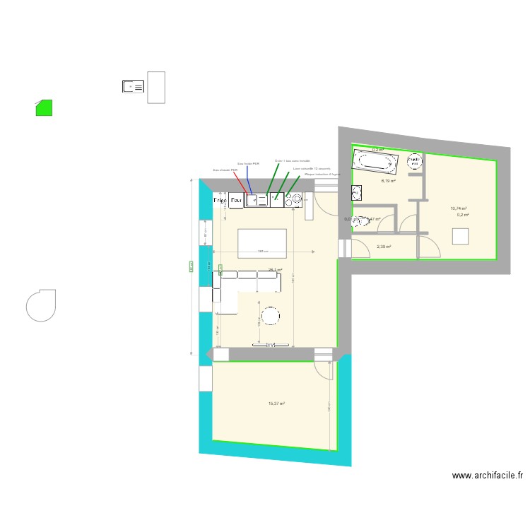 Appart Jim V3. Plan de 9 pièces et 65 m2