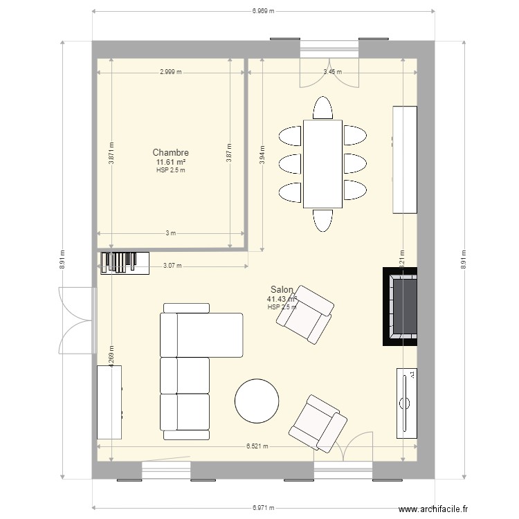 Saint Palais. Plan de 2 pièces et 53 m2