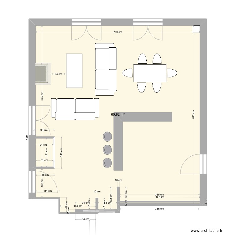 plan Séjour. Plan de 1 pièce et 61 m2