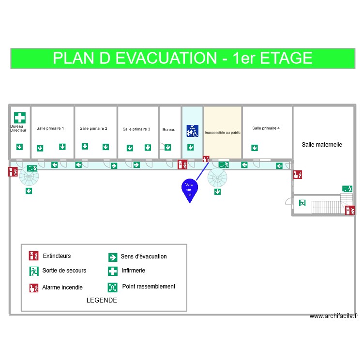 Ecole Bienheureux Abbé Fouque -1er étage -  sécurité. Plan de 14 pièces et 641 m2