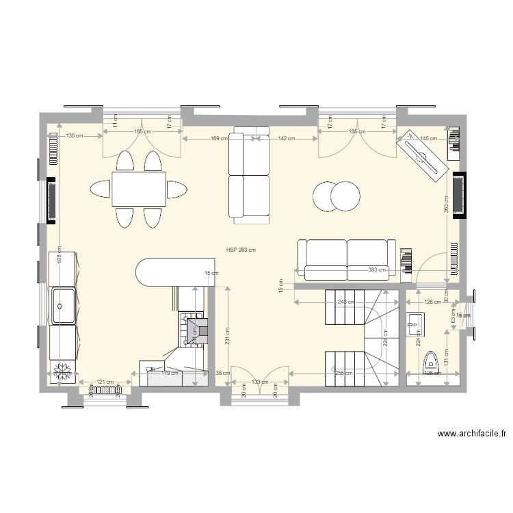 ENG2 RDC to be. Plan de 2 pièces et 58 m2