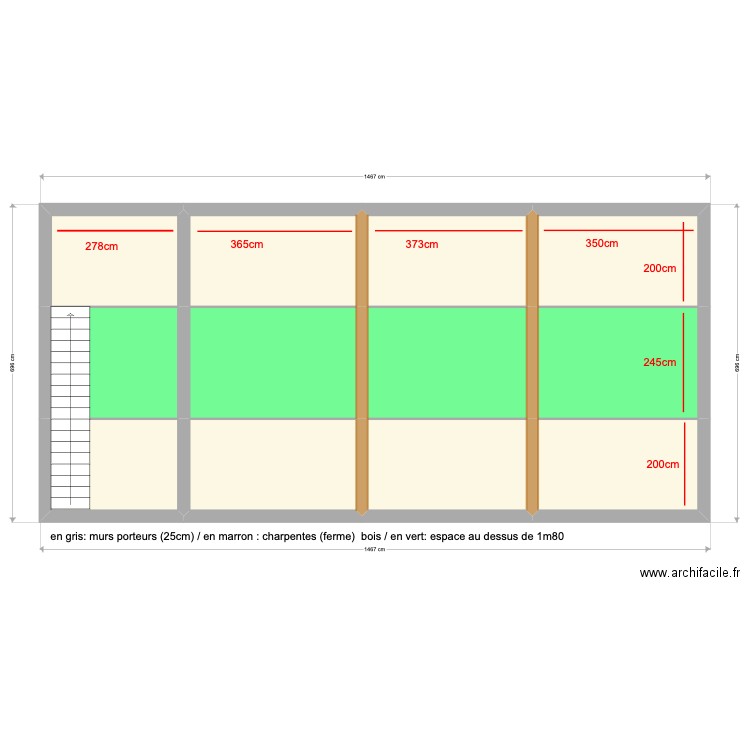 étage briqueterie. Plan de 12 pièces et 86 m2