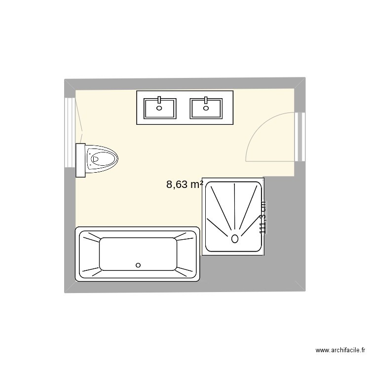 Ouest. Plan de 1 pièce et 9 m2