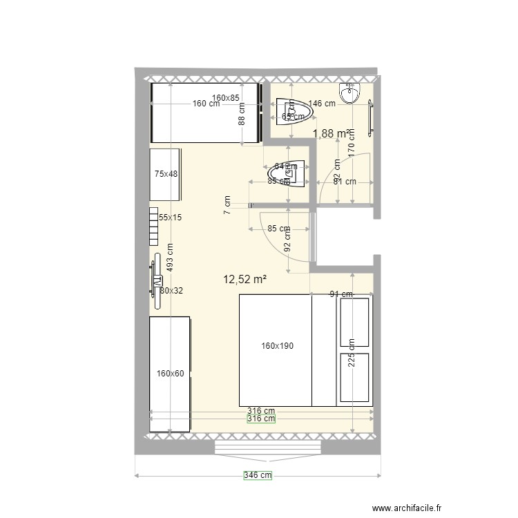 esquisse 3 pieces 50m2. Plan de 0 pièce et 0 m2