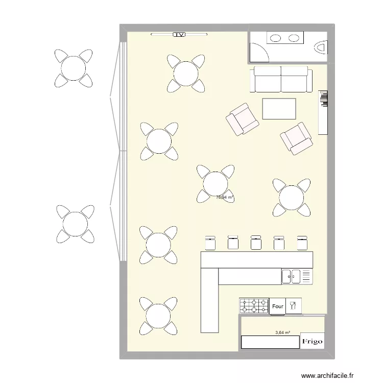 CAFE SEB. Plan de 2  et 85 m²