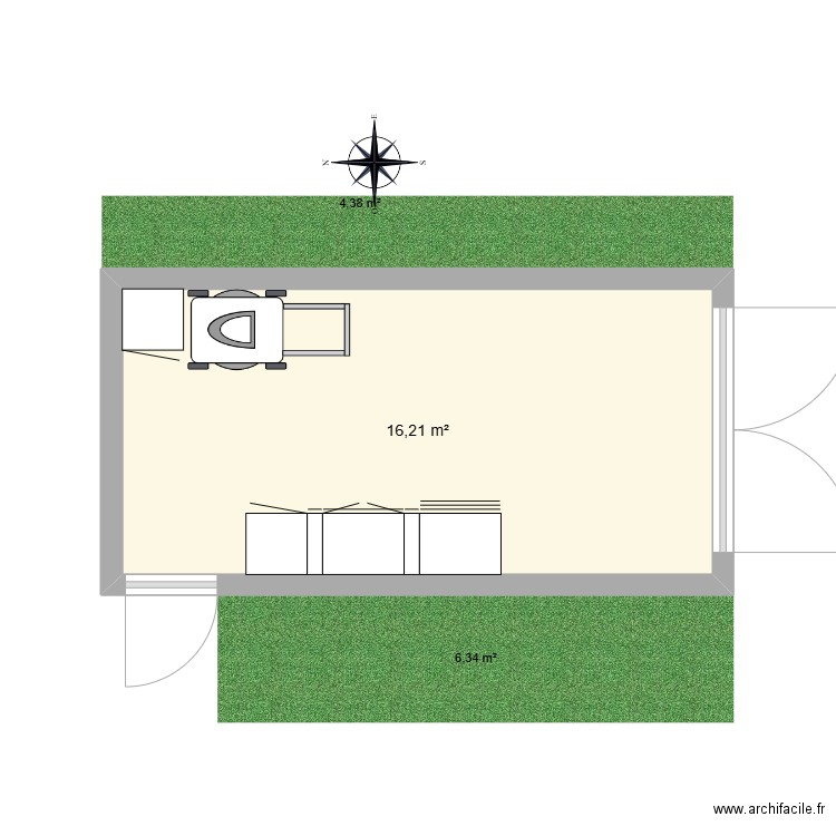 lambris. Plan de 1 pièce et 16 m2