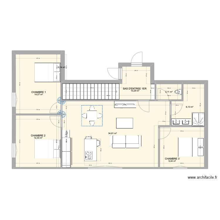 APPART THOIRY T4. Plan de 8 pièces et 89 m2