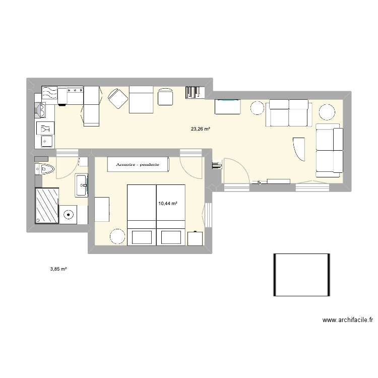 Appart Seville V14. Plan de 3 pièces et 38 m2