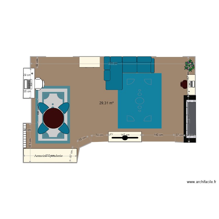 salon+meuble. Plan de 1 pièce et 29 m2