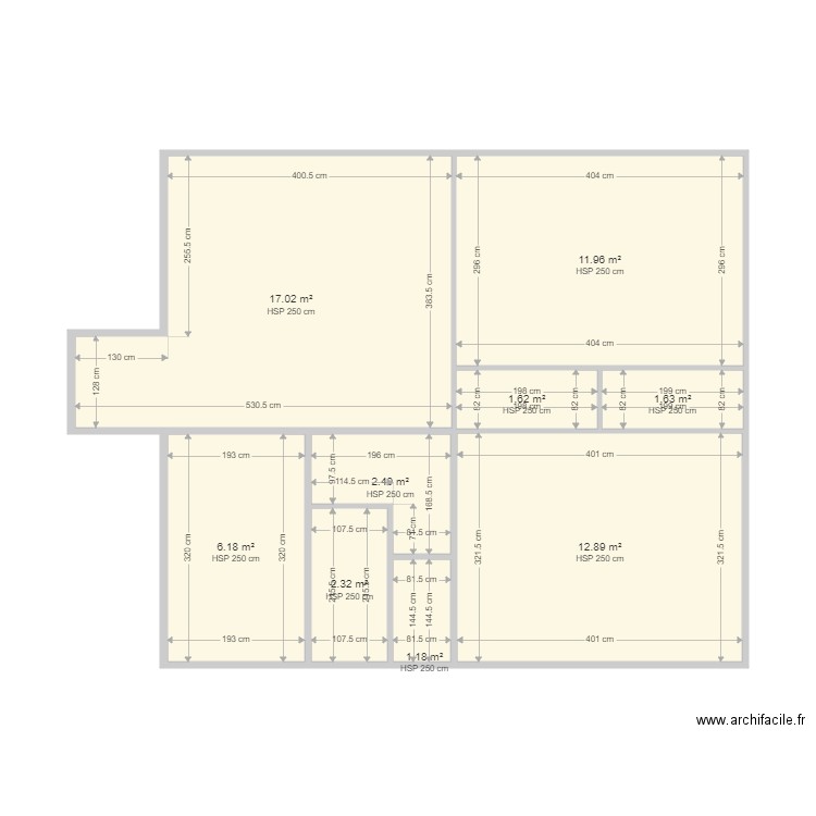 MARTIN-LOPEZ. Plan de 9 pièces et 57 m2