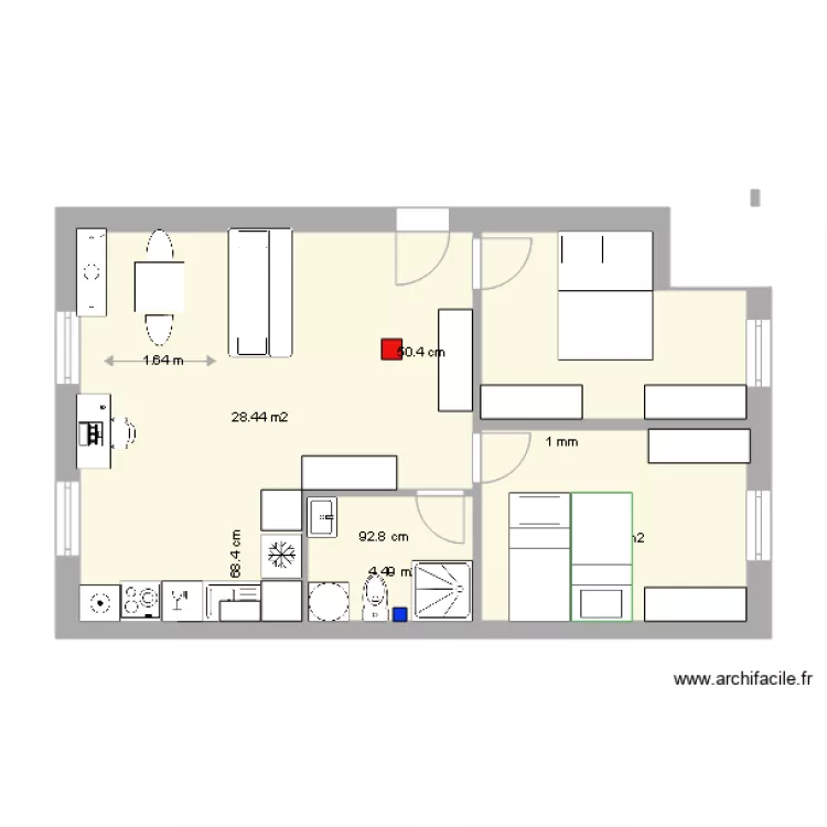 apartamendua poteau eaux us&eacute;es sans d&eacute;barras version 3 placo sur murs. Plan de 