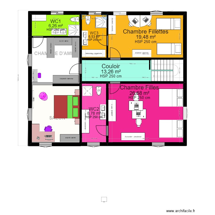 Finî da Nkolndâ (étage). Plan de 12 pièces et 173 m2