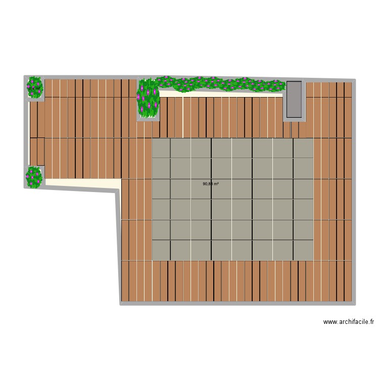 Terrasse calpinage. Plan de 2 pièces et 91 m2