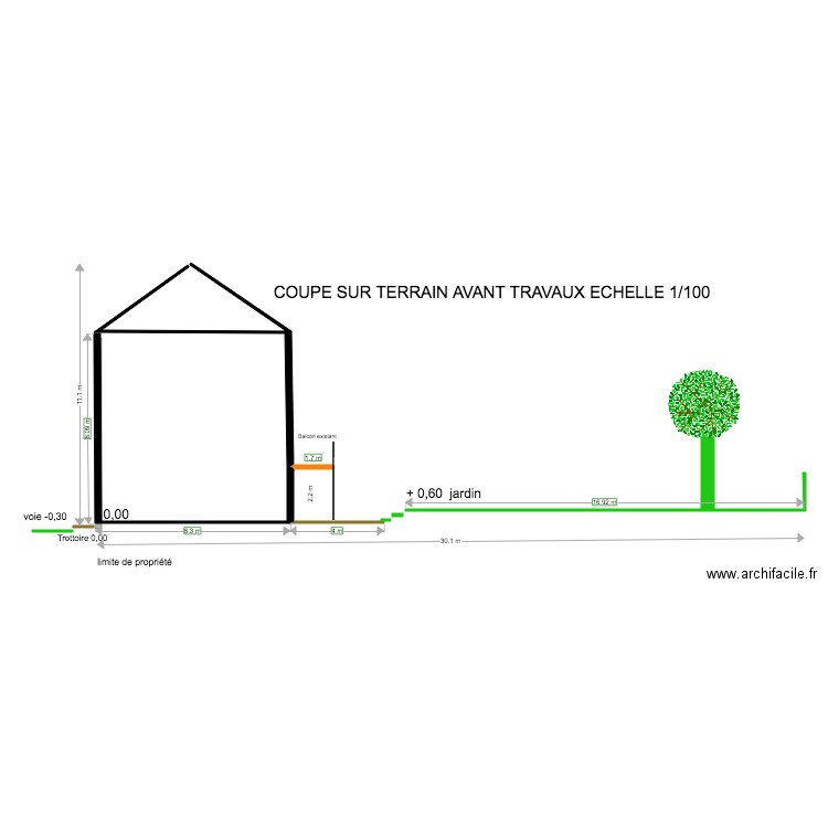 coupe avant travaux . Plan de 0 pièce et 0 m2