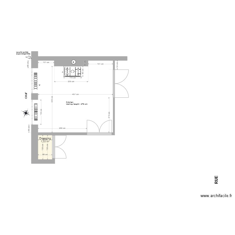 Cuisine etude 3. Plan de 1 pièce et 1 m2