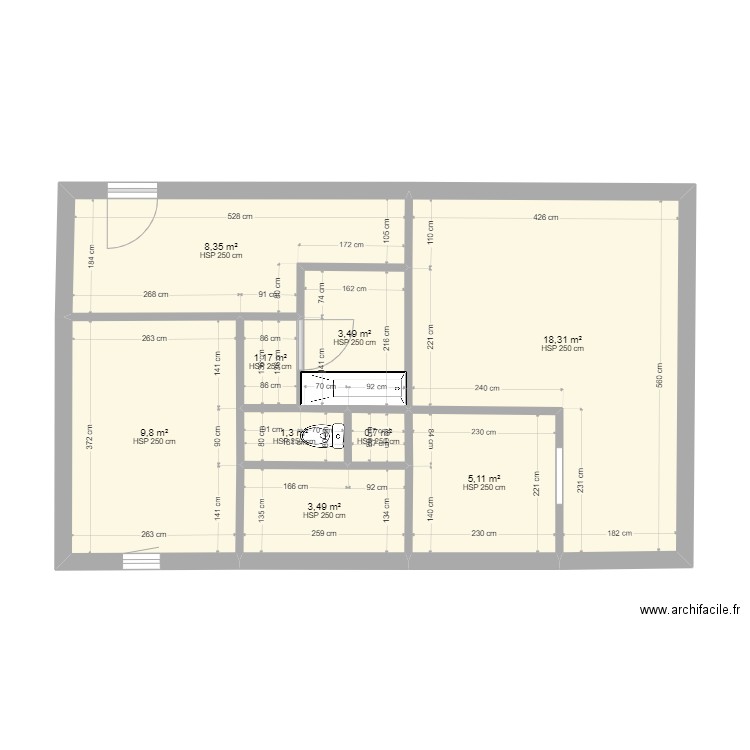 Appartement. Plan de 9 pièces et 52 m2