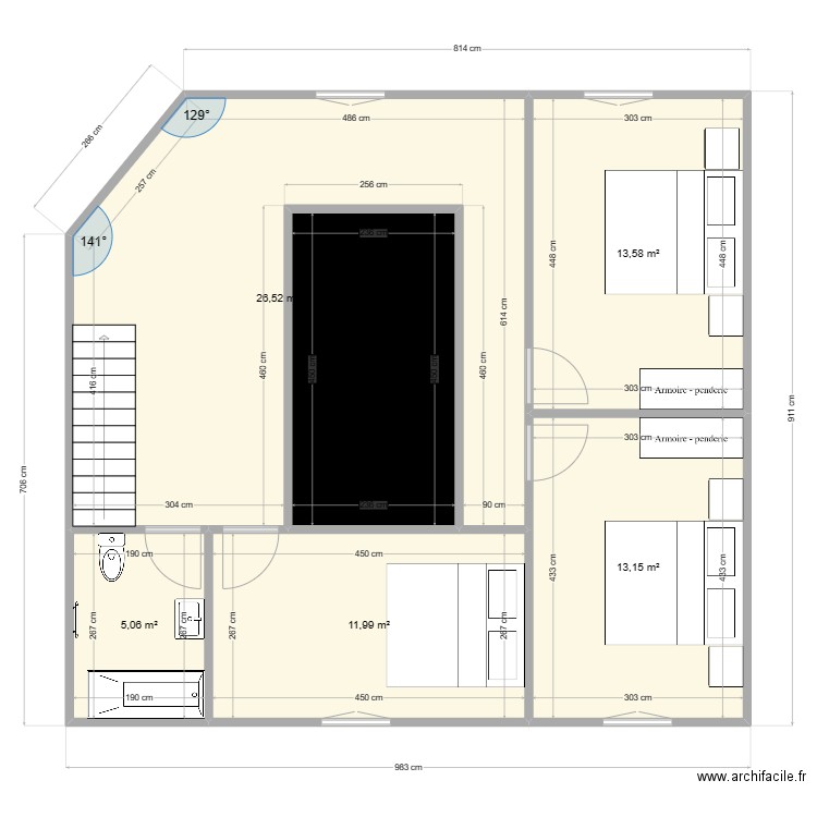 Damien maison etage . Plan de 6 pièces et 81 m2