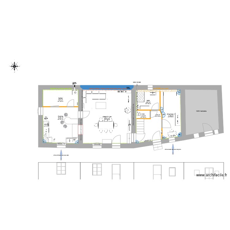 RDC habitation amenage V4. Plan de 0 pièce et 0 m2