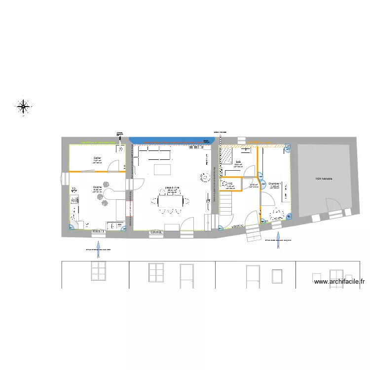 RDC habitation amenage V4. Plan de 