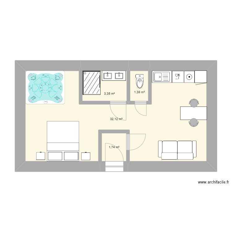 Gite 2 - RDC - Spa. Plan de 4 pièces et 39 m2