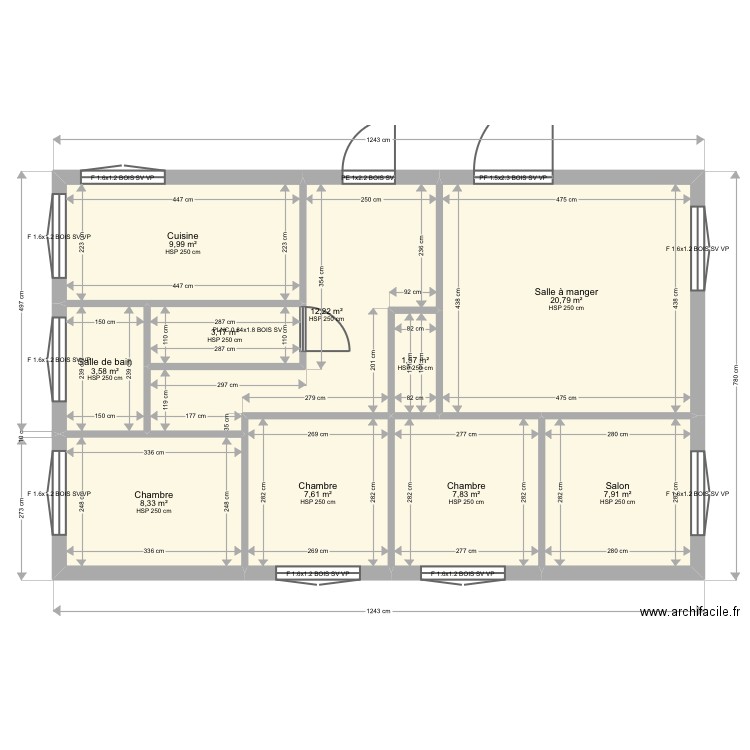 Damon. Plan de 10 pièces et 83 m2