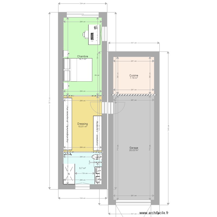 Emilie et Benjamin 5. Plan de 5 pièces et 57 m2