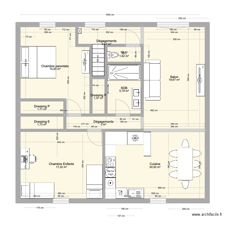 Appartement JOUBERT. Plan de 11 pièces et 93 m2