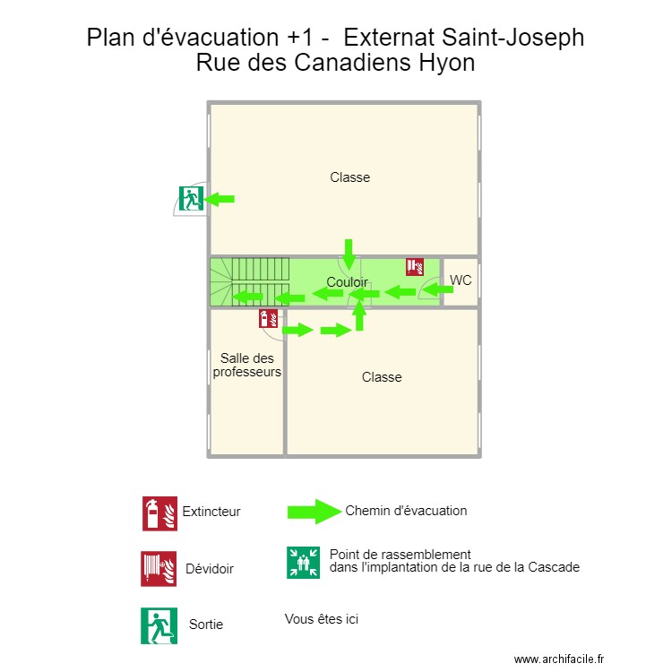 Ecole St joseph Hyon  Canadiens +1. Plan de 4 pièces et 123 m2