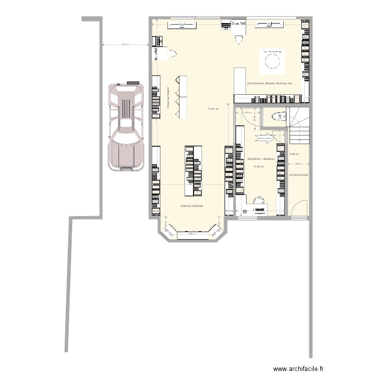 RDC TABAC RDC AMENAGEMENT APRES TVX. Plan de 3 pièces et 99 m2