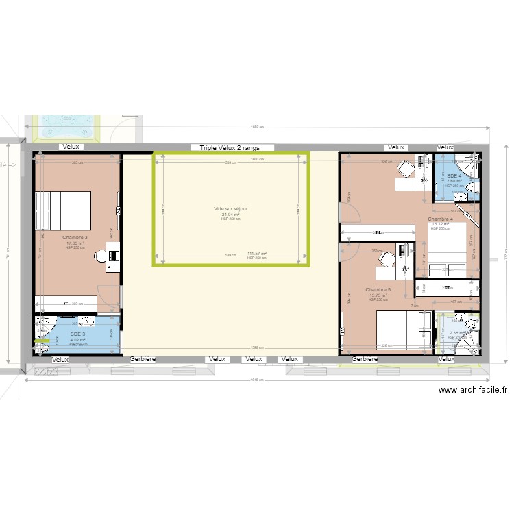 Combles 6. Plan de 20 pièces et 401 m2