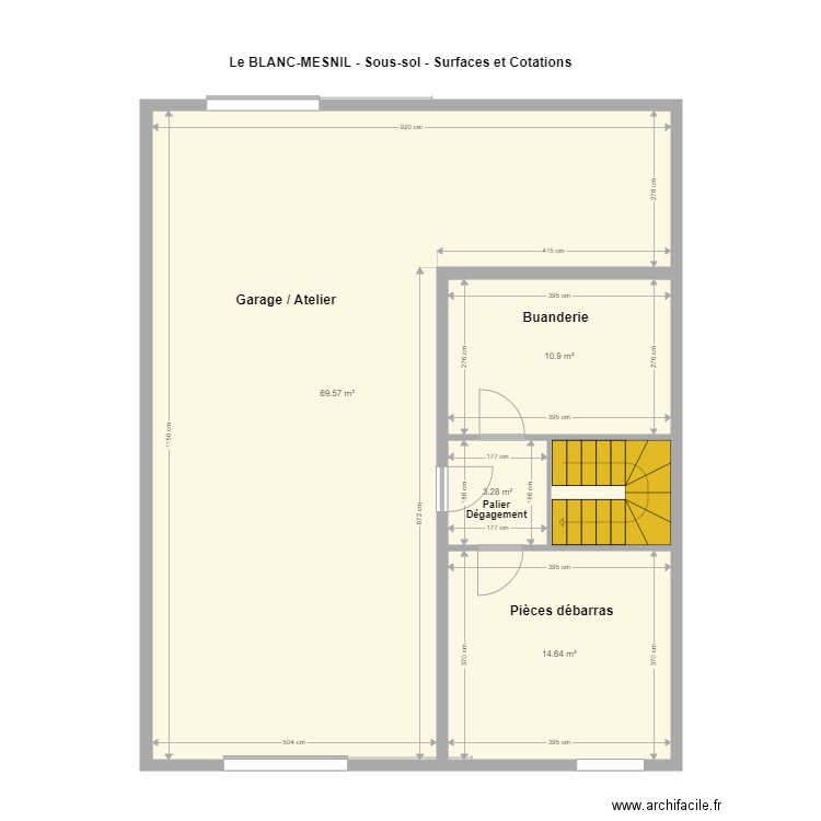 MIRI Sous Sol Surfaces et Cotations. Plan de 0 pièce et 0 m2