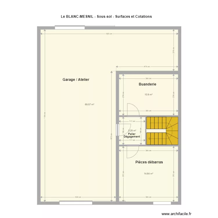 MIRI Sous Sol Surfaces et Cotations. Plan de 
