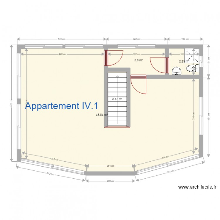 Superficie appartement IV. Plan de 4 pièces et 56 m2