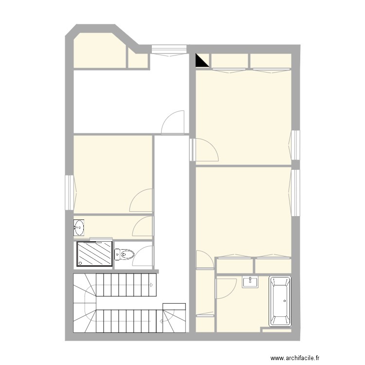 etage. Plan de 14 pièces et 44 m2