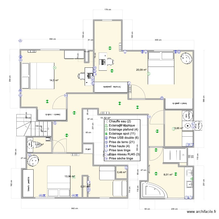 Pornichet 1er mini modifV3. Plan de 9 pièces et 74 m2