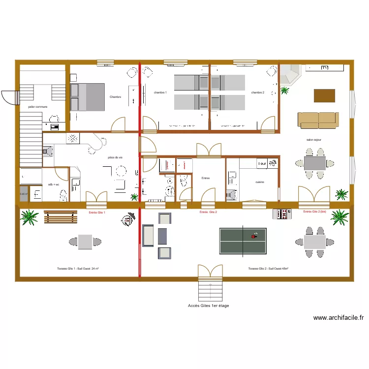 transformation apptartement henri en gites . Plan de 
