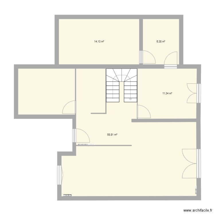 rez de chauusée. Plan de 4 pièces et 91 m2