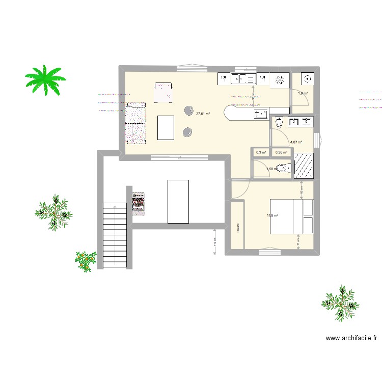 Maison Sardaigne plan Fini. Plan de 7 pièces et 48 m2