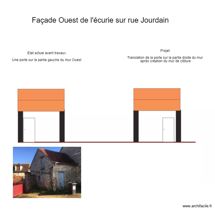 Fa&ccedil;ade Ouest  &eacute;curie. Plan de 