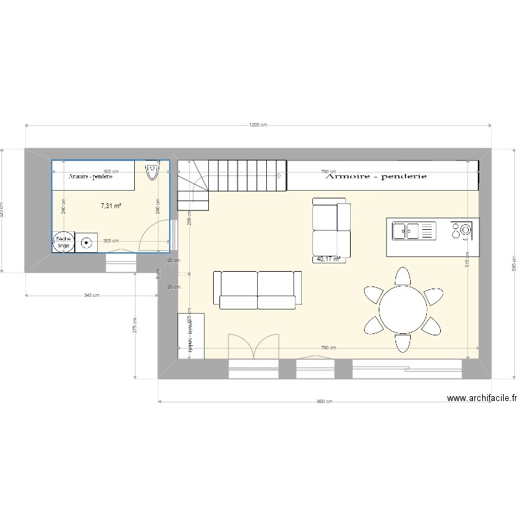 Maison garage etage. Plan de 2 pièces et 47 m2