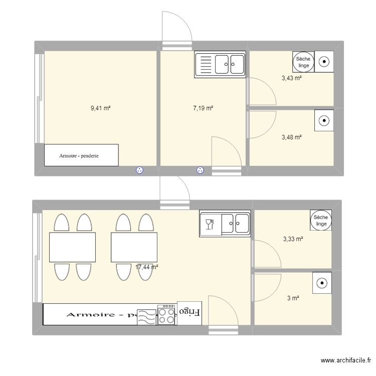 Maison. Plan de 2 pièces et 24 m2