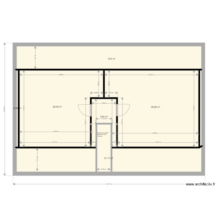 171 ter etage murs et portes. Plan de 6 pièces et 101 m2