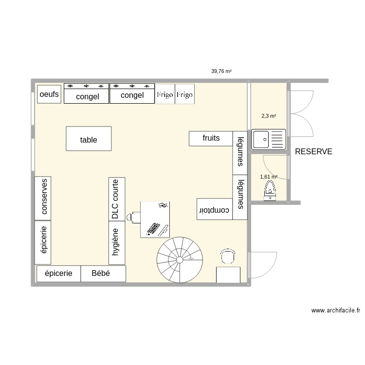 Bibliothèque. Plan de 3 pièces et 44 m2