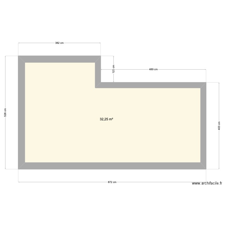 RDC. Plan de 1 pièce et 32 m2